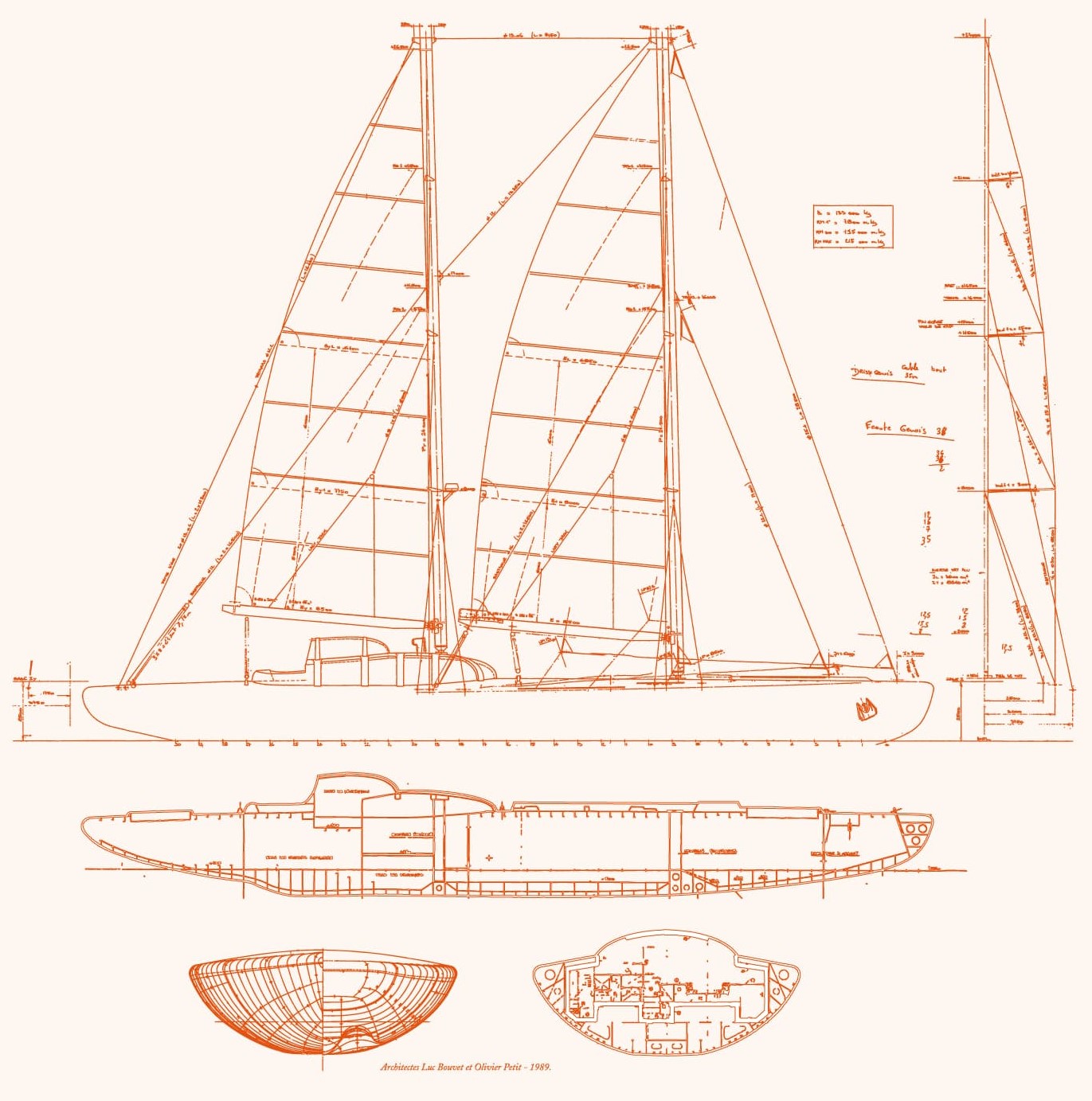 Dessin technique de la goélette Tara.