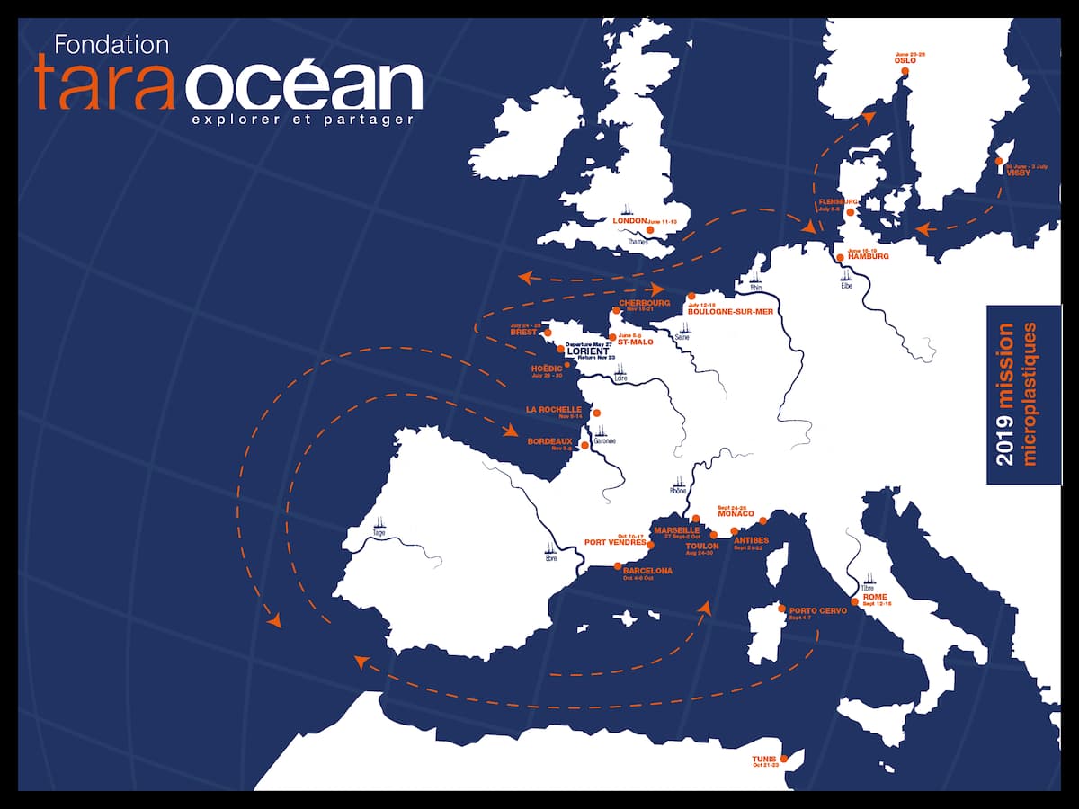 Carte de l'expédition Tara Microplastiques